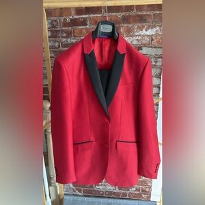VINCI Red and Black Tuxedo Jacket and Trade in Motion black pants